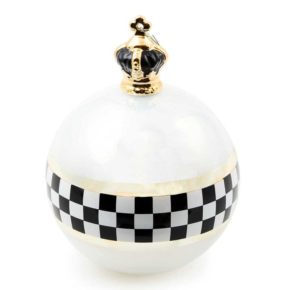 Mackenzie Childs Black & White Crown Jumbo Glass Ball Ornament New In Box